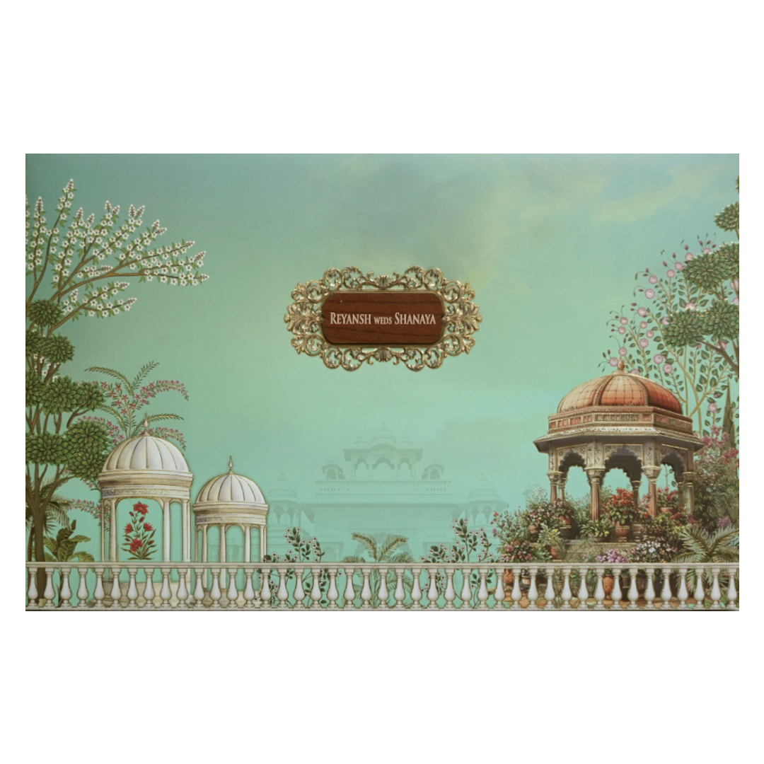 Green Floral Padded Couple Wedding Card - KVN07730