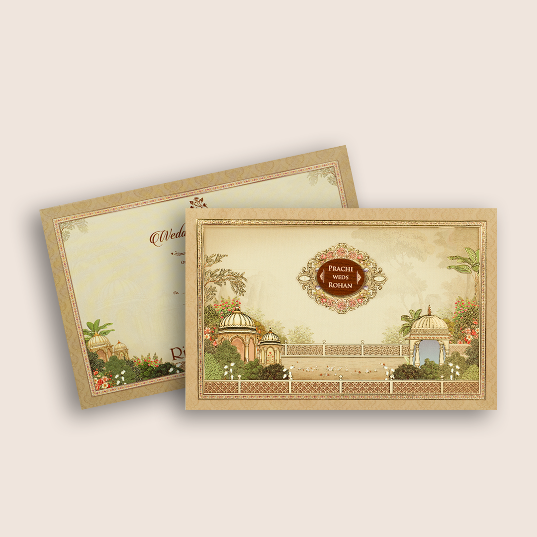 Pastel Brown Floral Jharokha Wedding Invitation - KSH18950