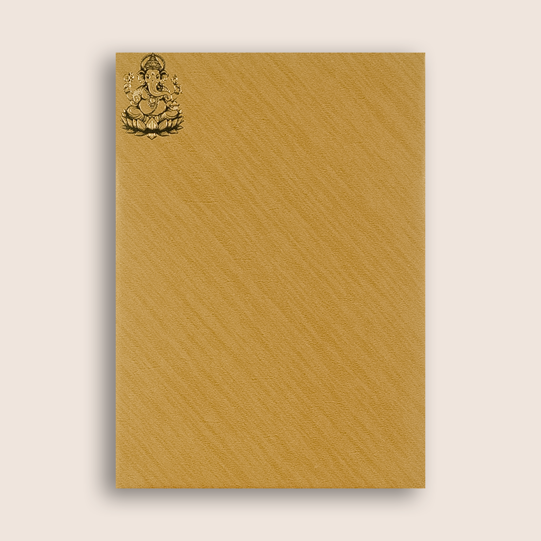 Brown Gold Ganesha Lattice Door Style Wedding Card - KNCM050G