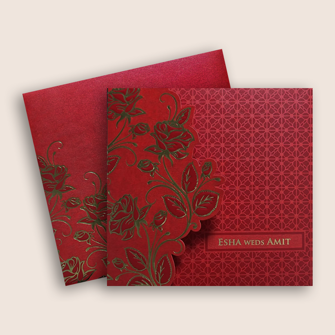Red Floral Door Style Wedding Card - KPR06230