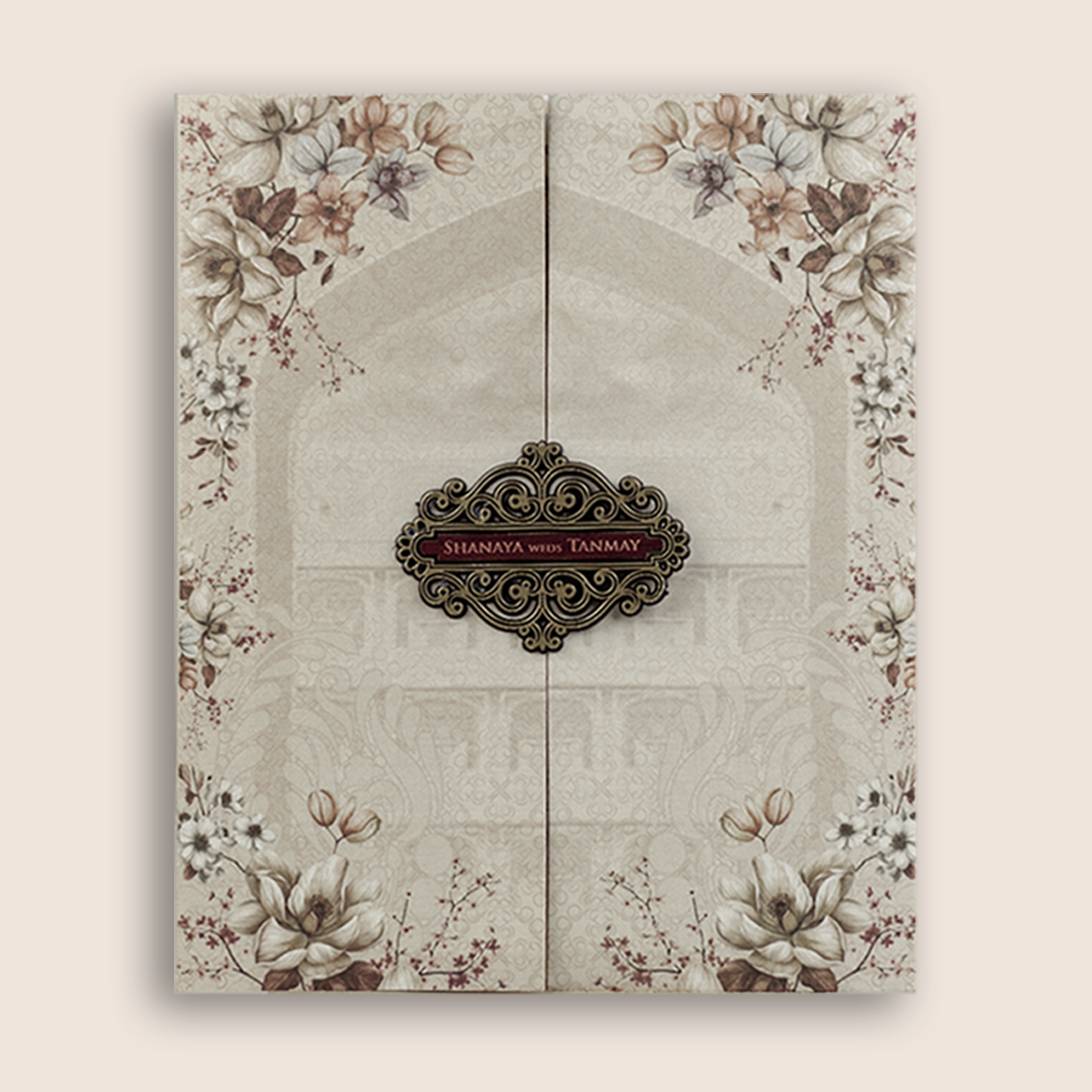 Beige Floral Arch Door Style Invitation Card - KVN06960