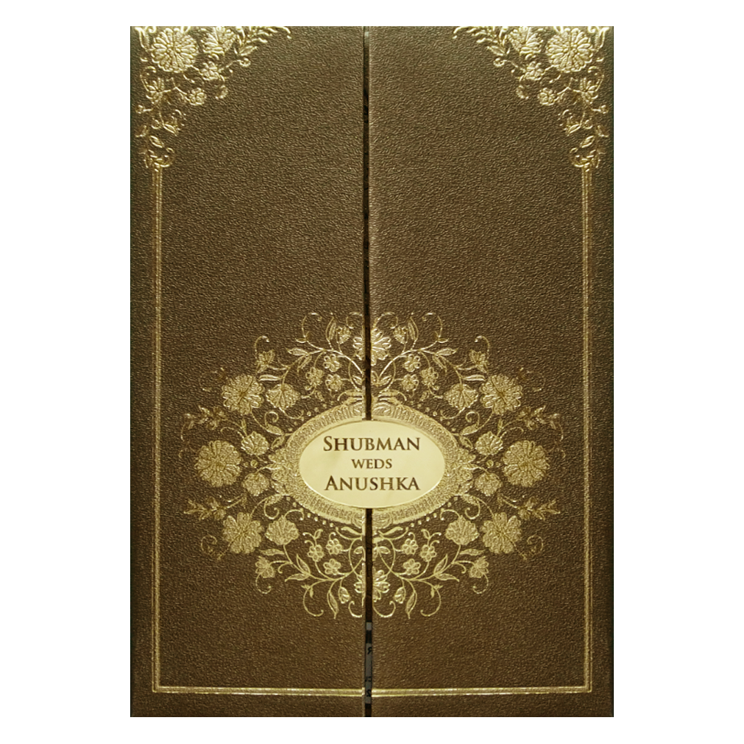Gold Padded Embossed Floral Wedding Invitation Card-KRB08350