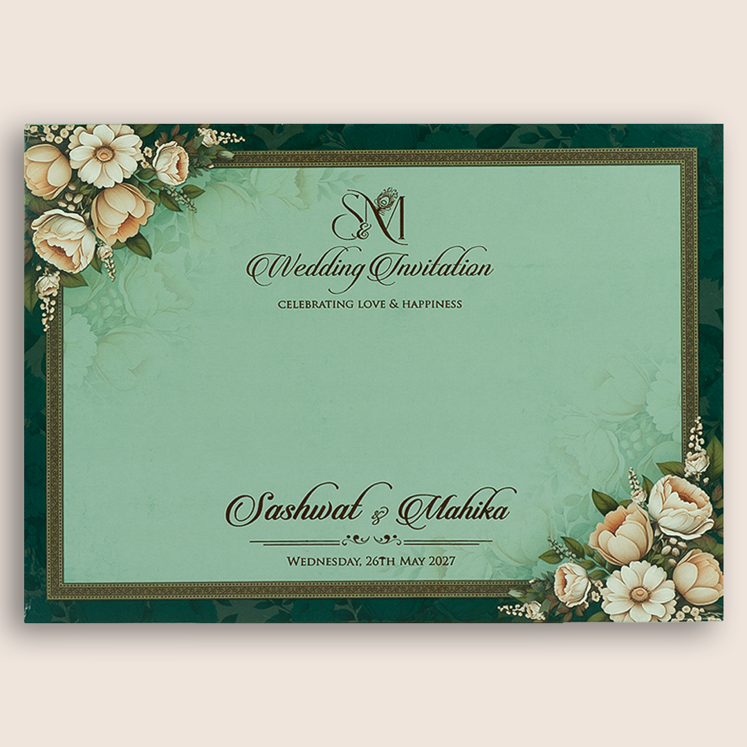 Green Floral Laser Cut Padded Invitation Card - KRE29050