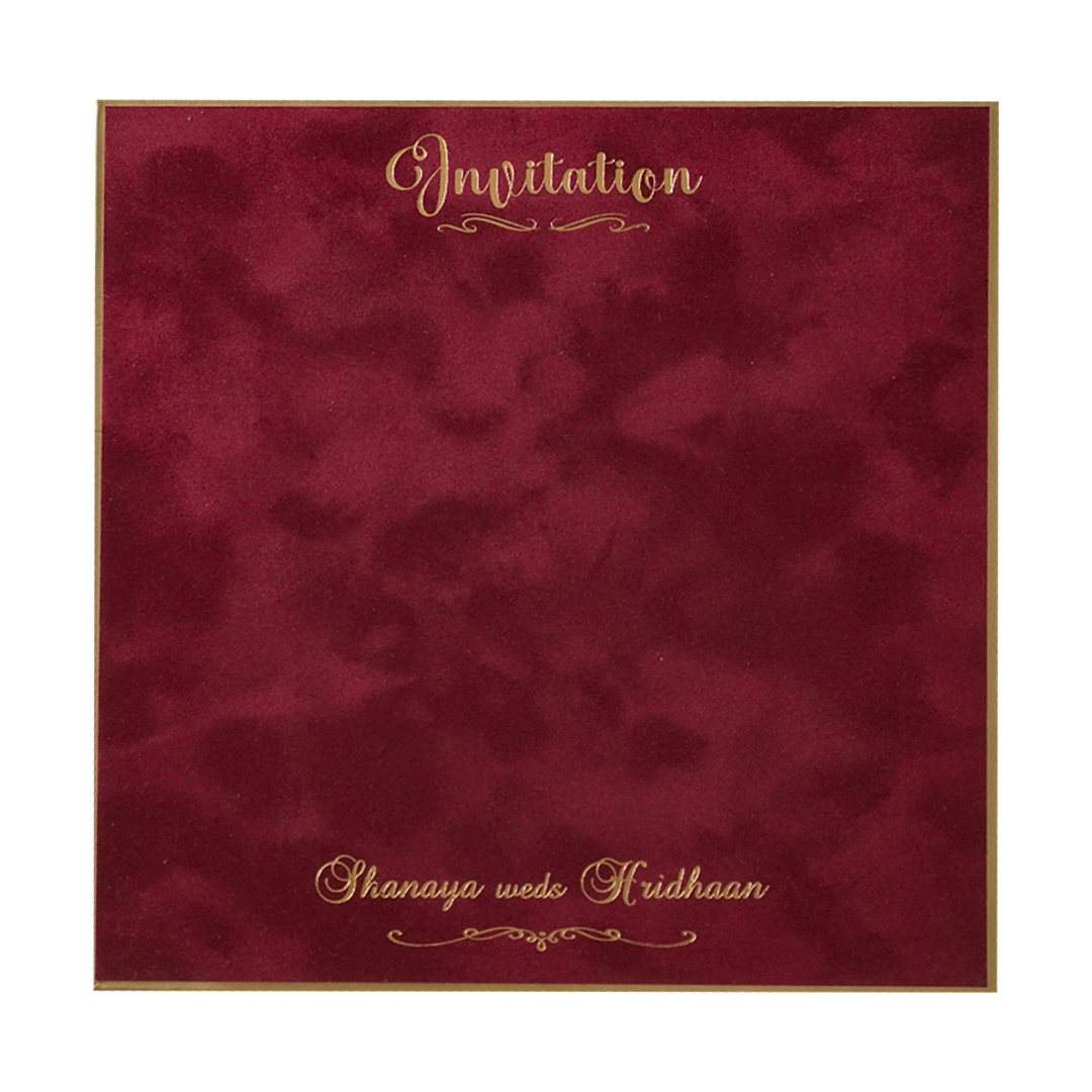 Red Gold Square Padded Wedding Card-KMMSC202