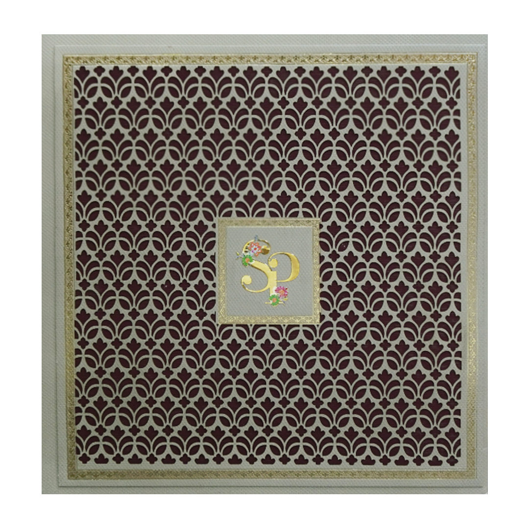 Maroon Laser Cut Floral Modern Wedding Card-KMMEX8240