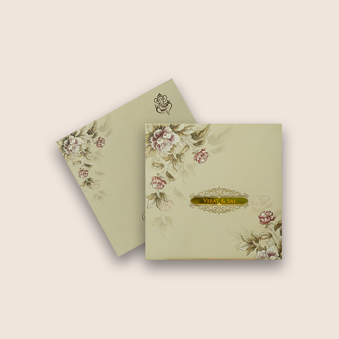 Cream Embossed Floral Padded Marriage Card - KPR023340