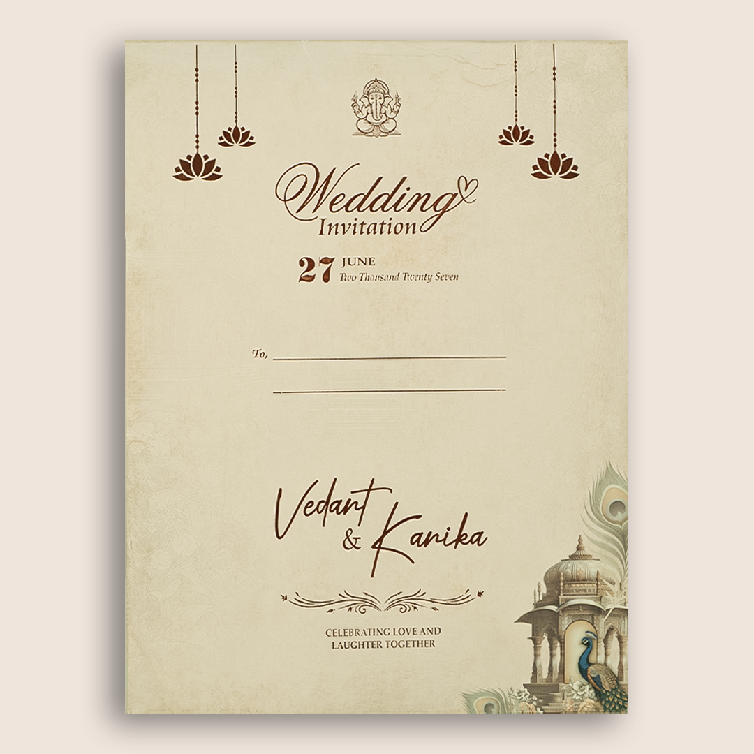 Beige Peacock Door Style Padded Wedding Invitation - KSH73730