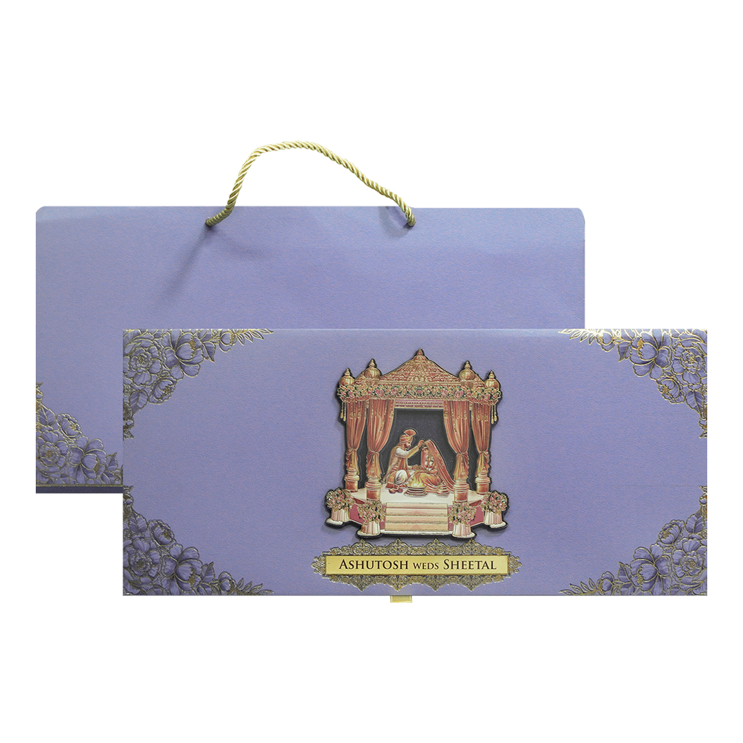Purple Mandap Padded Wedding Card-KPR24880