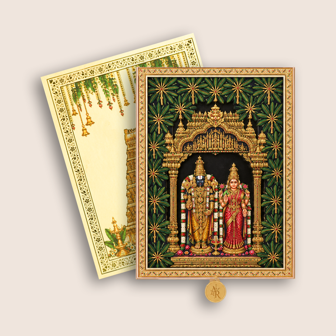 Beige MDF Laser Cut Lord Balaji Padmavathi Wedding Invitation - KNLW202579