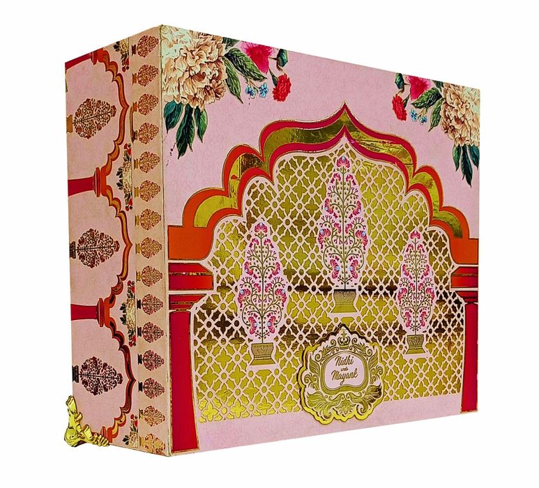 Pink Ultra Premium Floral Box Invitation With Sweets Containers-KNKUP003-King of Cards