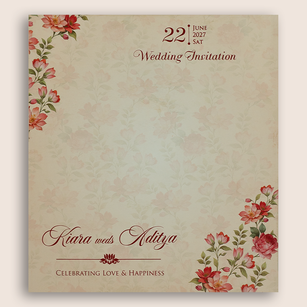 Peach Floral MDF Laser Cut Wedding Card - KFR17010