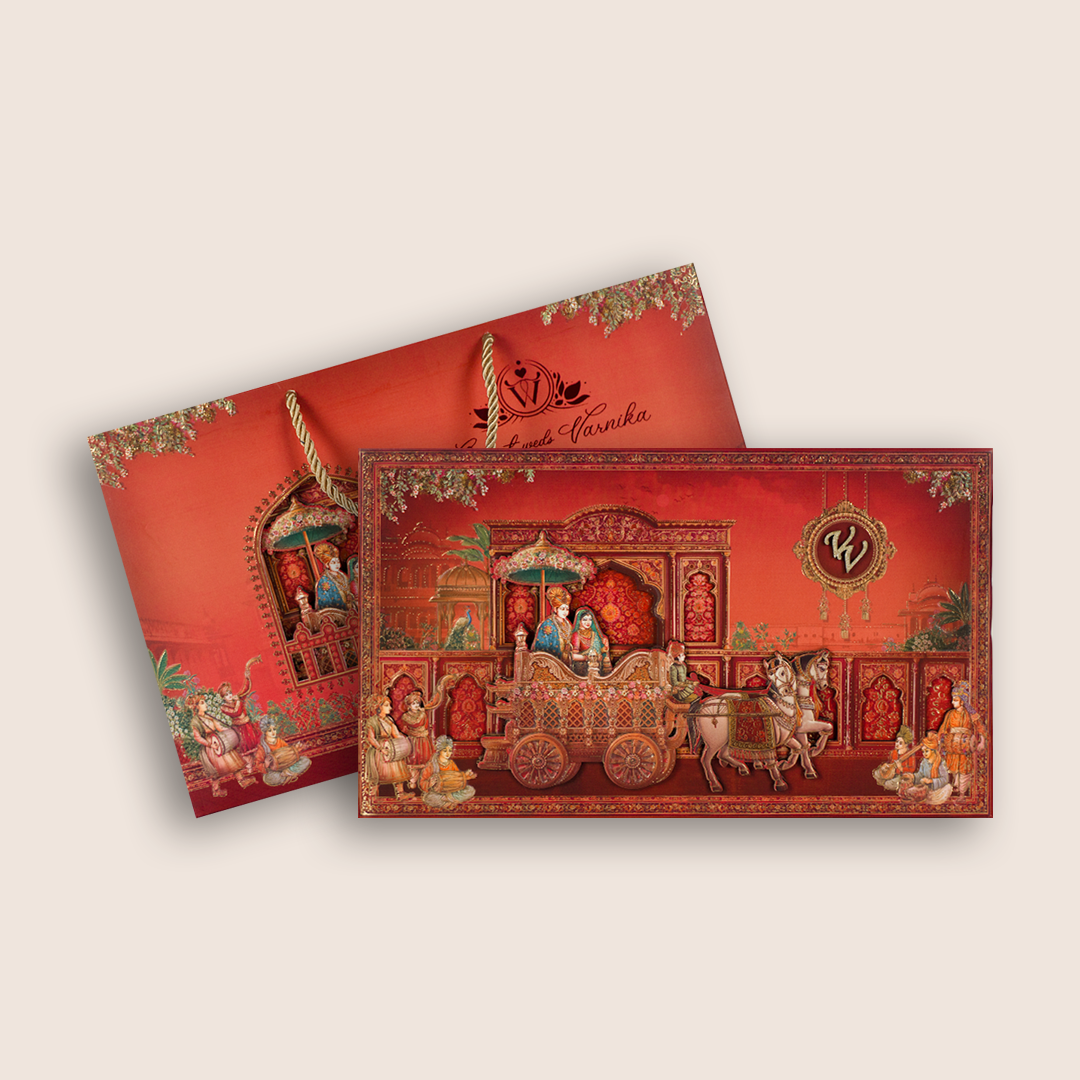 Red Royal Baraat Luxury Wedding Invitation Box - KSI32780