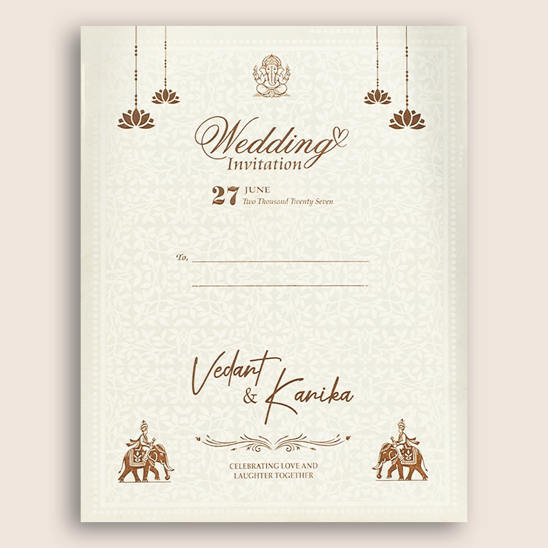White Embossed Elephant Door Style Padded Marriage Invitation - KSH27280