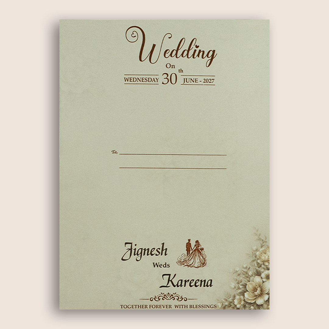 Beige Floral Padded Door Style Wedding Invitation - KSH18840