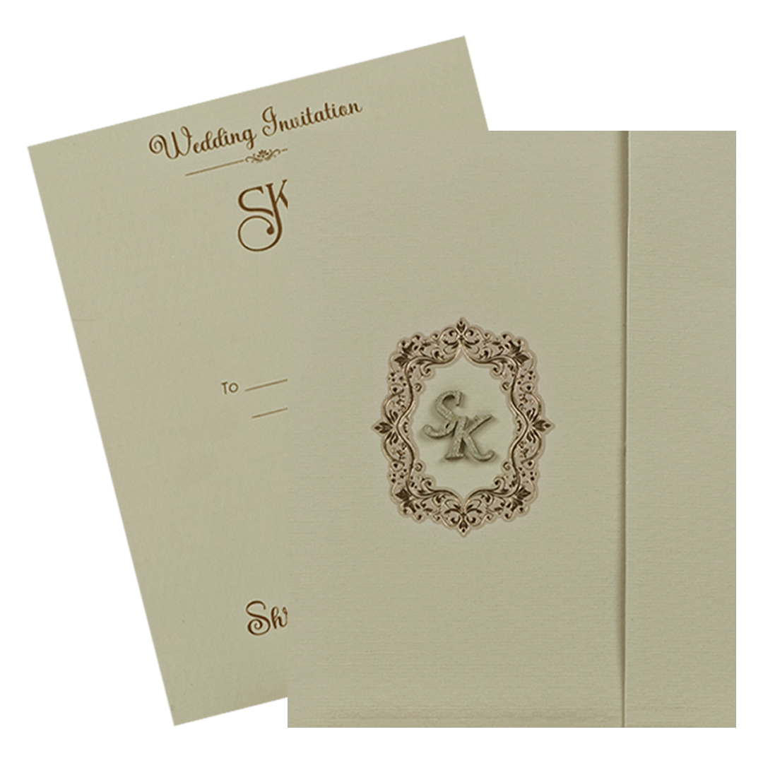 Grey Gold Frame Wedding Card-KSI64940