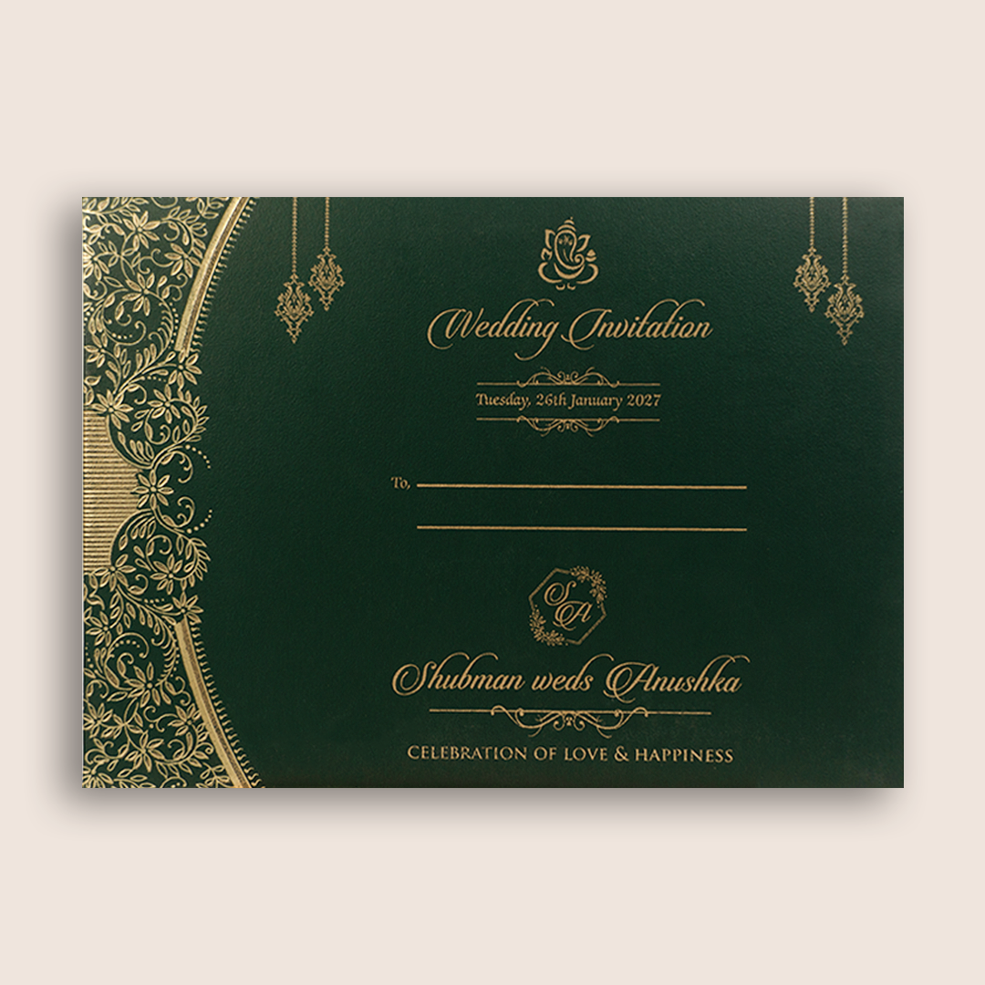Green Floral Door Style Padded Wedding Invitation - KRB10491