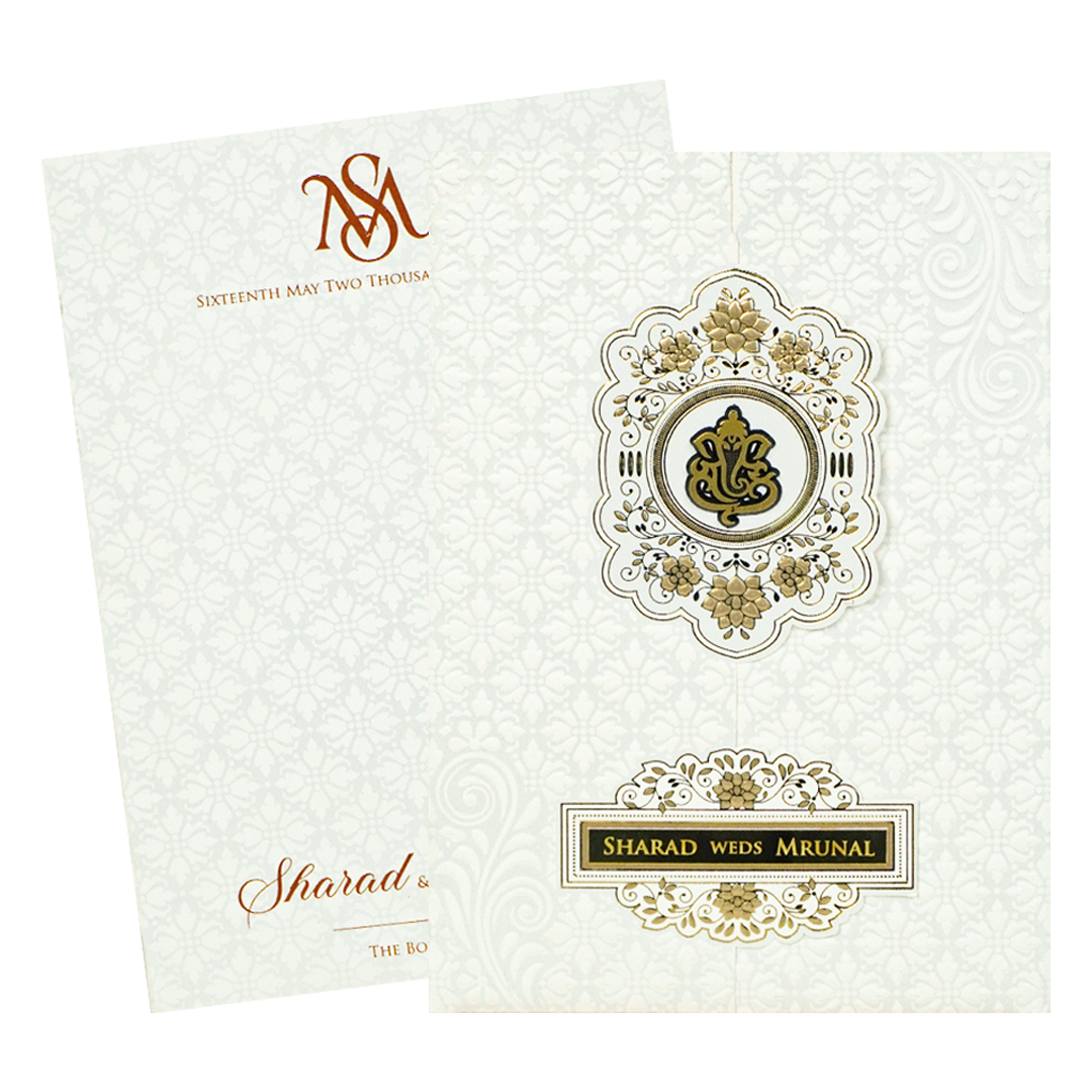 White Embossed Monogram Floral Wedding card-KRE28680