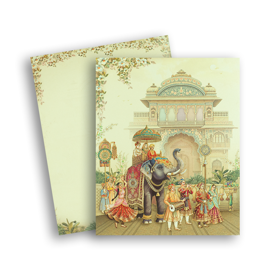 Cream Royal Palace Elephant Wedding Card - KAA05120