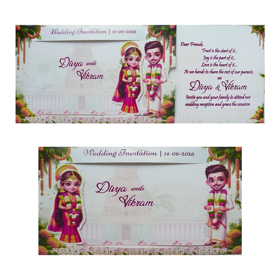 Cream Slide Floral Bride Groom Wedding Card-KNKSP758.