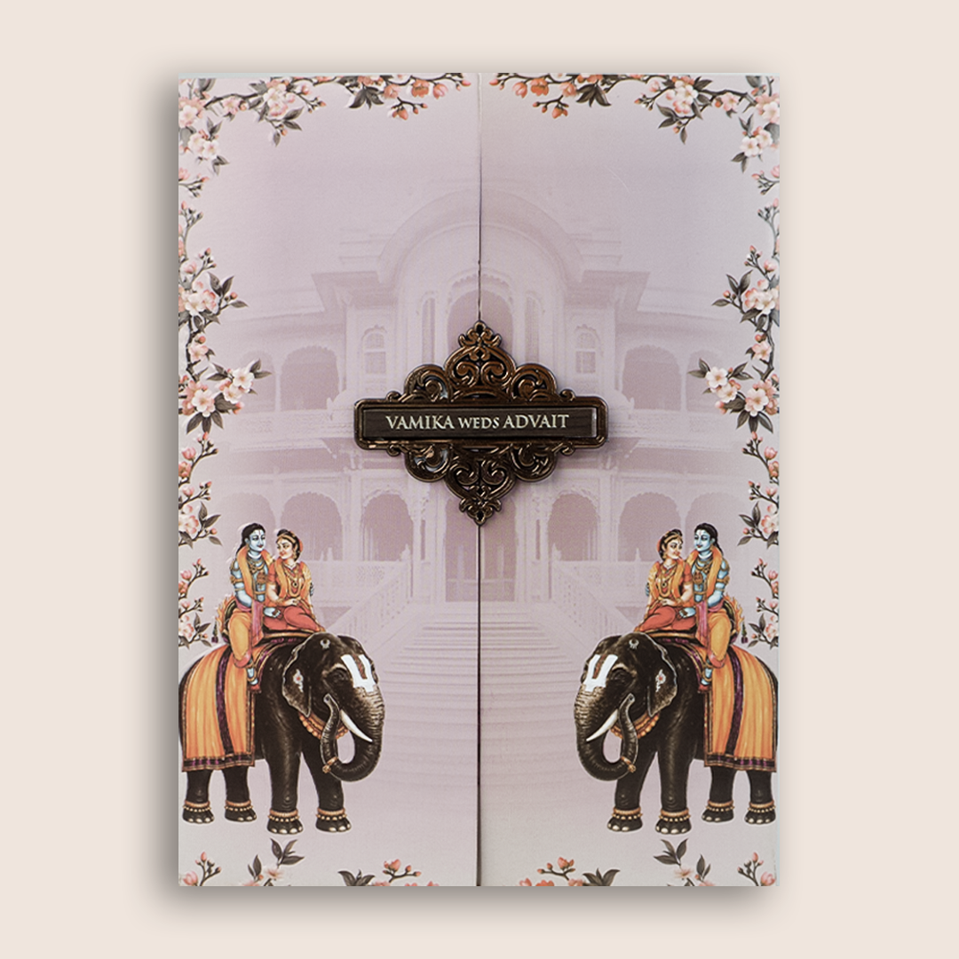Nude Pink Door Style Embossed Floral Wedding Card - KVN08130