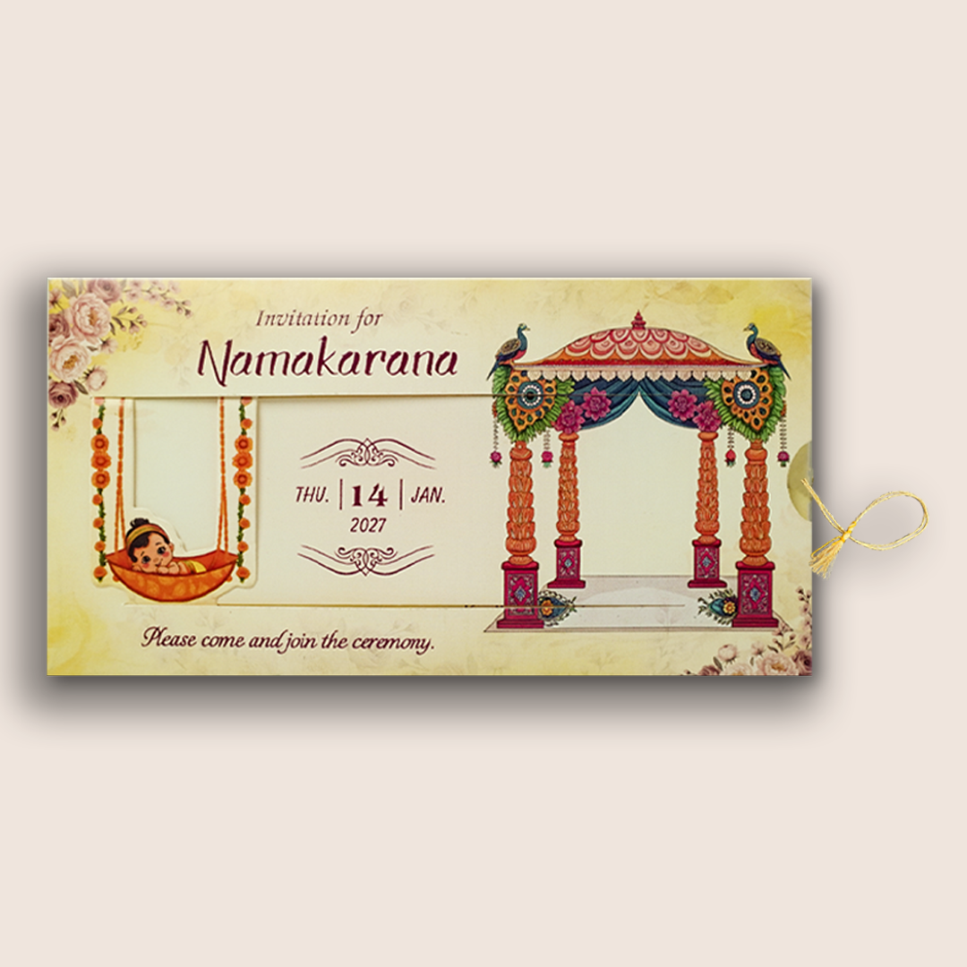 Yellow Baby Naming Ceremony Card-KNKRL119