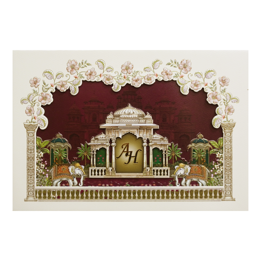 Cream Laser Cut Padded Royal Marriage Ceremony Wedding Card-KMMEX8130