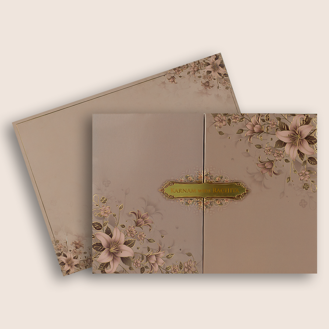 Peach Padded Floral Door Style Wedding Card - KAA06070