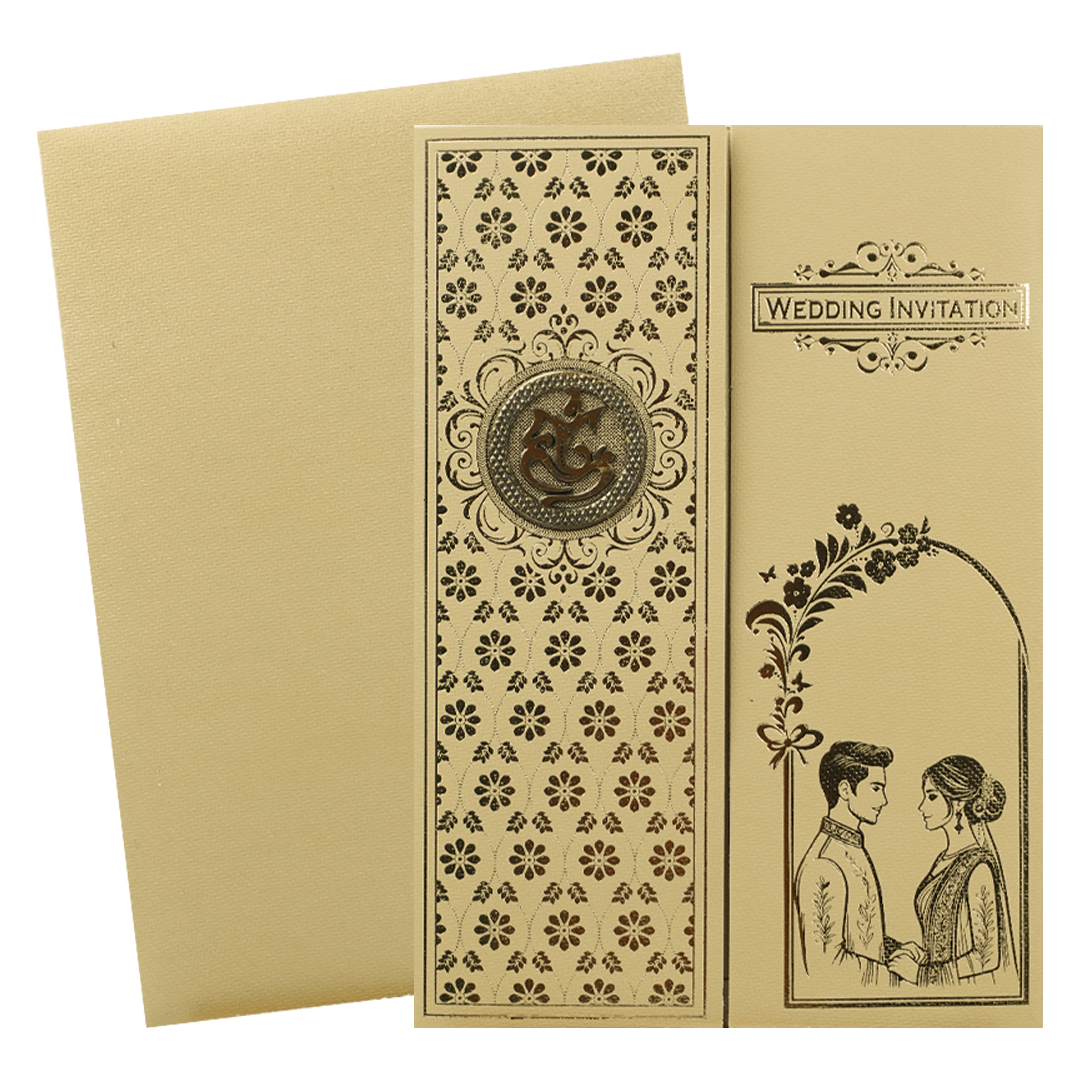 Gold Ivory Couple Gatefold Wedding Card-KNCM043GG