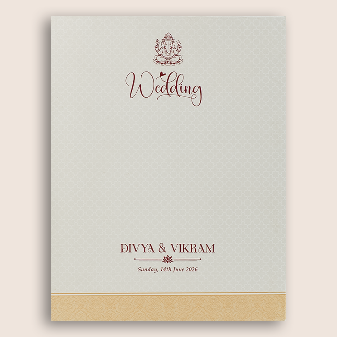 Yellow Embossed Balaji Padmavathi Padded Wedding Card - KNMS9310