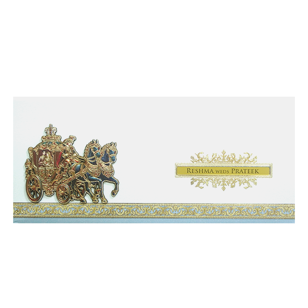 White Royal Carriage Theme Wedding Invitation-KPR24870