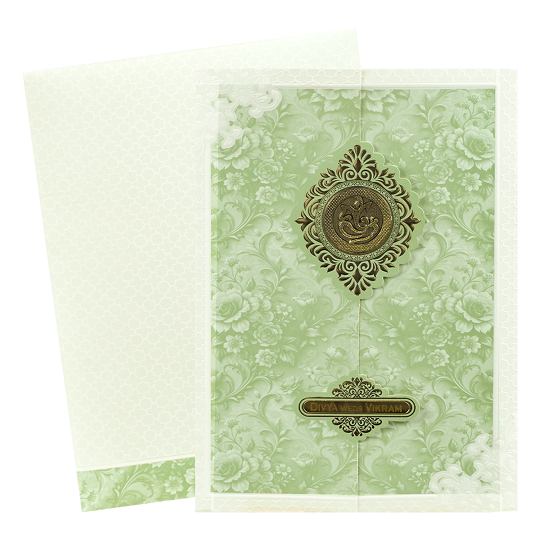 Green Double Door Floral Wedding Card-KNA2403G