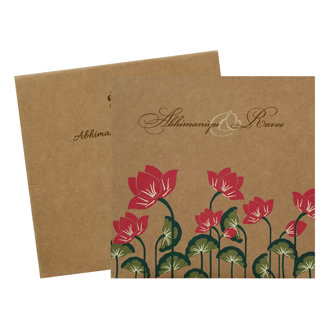 Kakhi Brown Red Floral Wedding Card-KRC28552