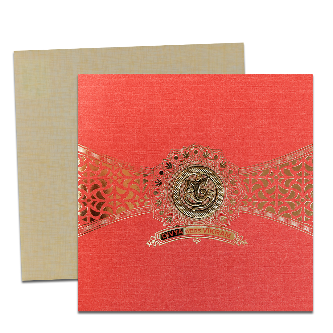 Orange Gold Ganesha Wedding Card-KNBP902L