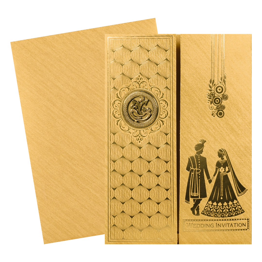Gold Couple Gatefold Wedding Card-KNCM045G