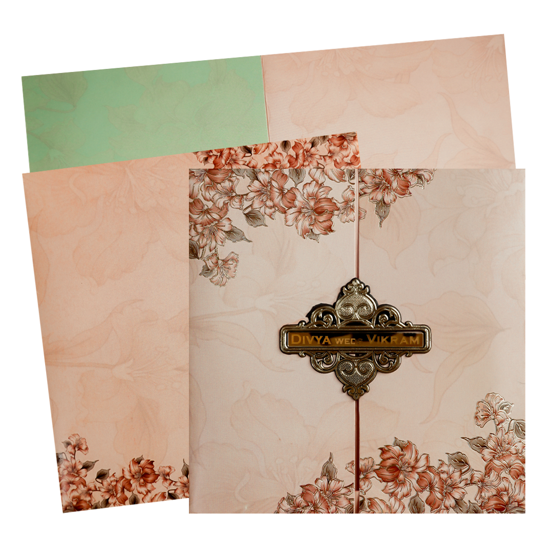 Peach Floral Door Wedding Card-KNSN6711P