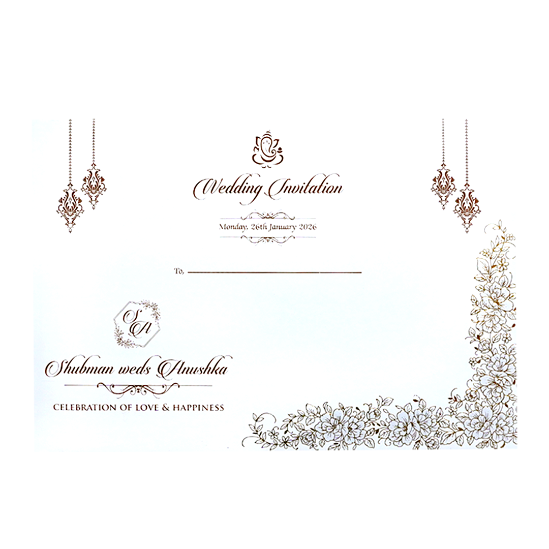 White Padded Embossed Wedding Invitation Card-KRB09791