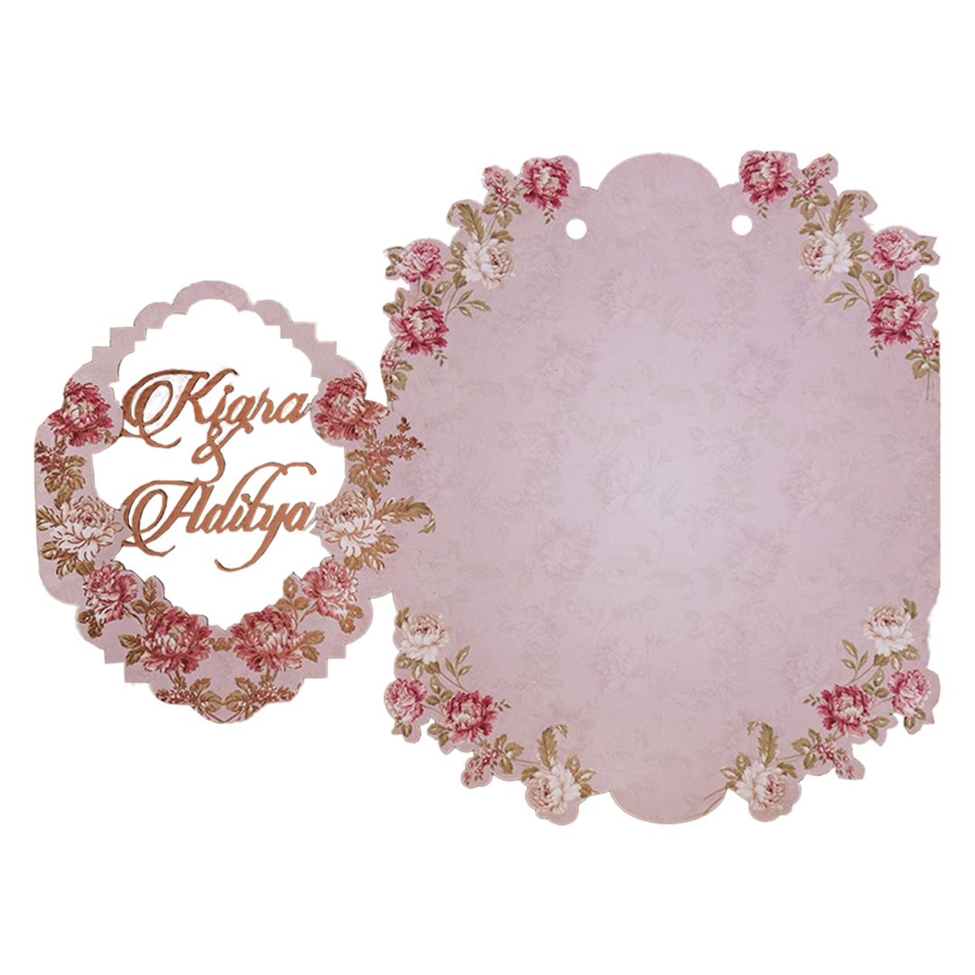 Pink Floral Cutout Wedding Card-KFR16020