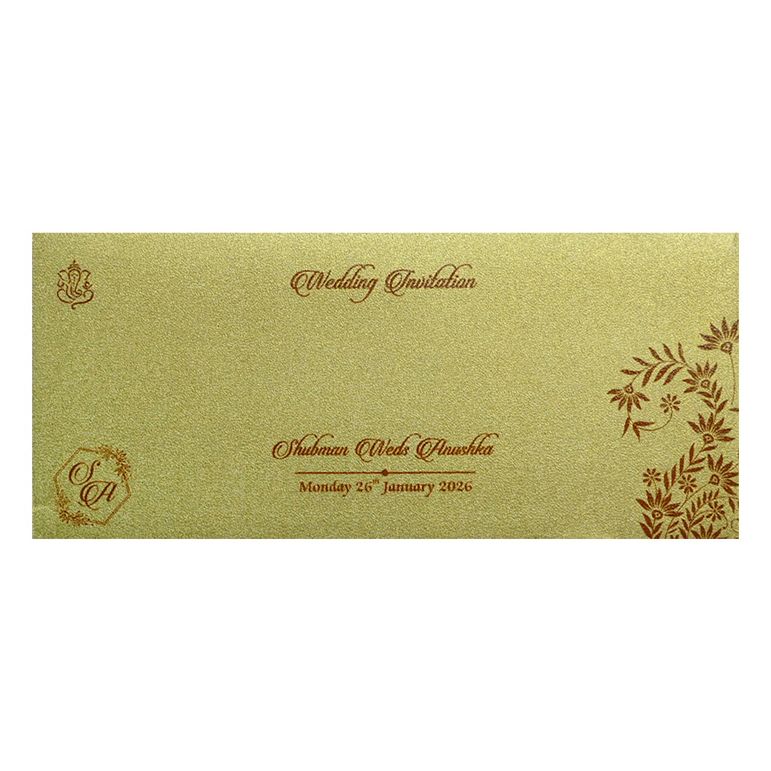 Gold MDF Laser Cutout Wedding Invitation Card with Custom Initials-KRB07030