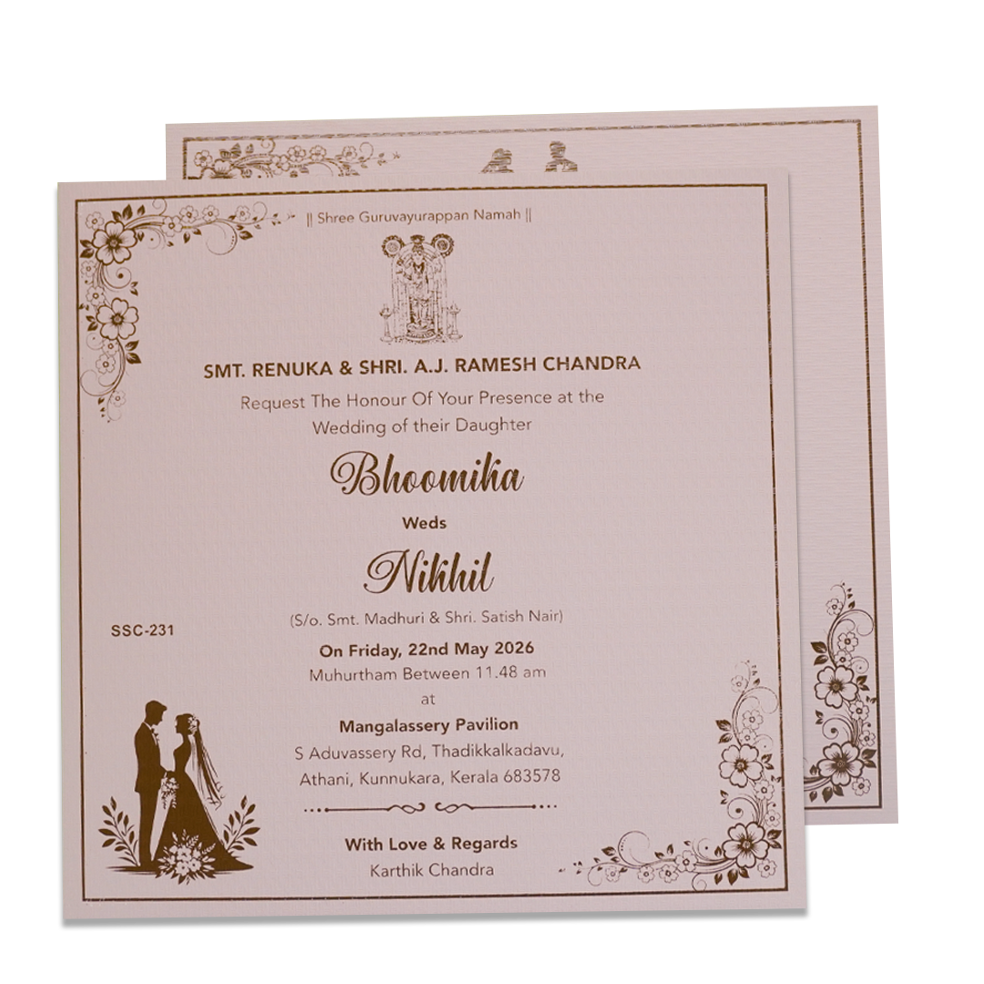 Pink Floral Gold Padded Wedding Card - KSSC2310
