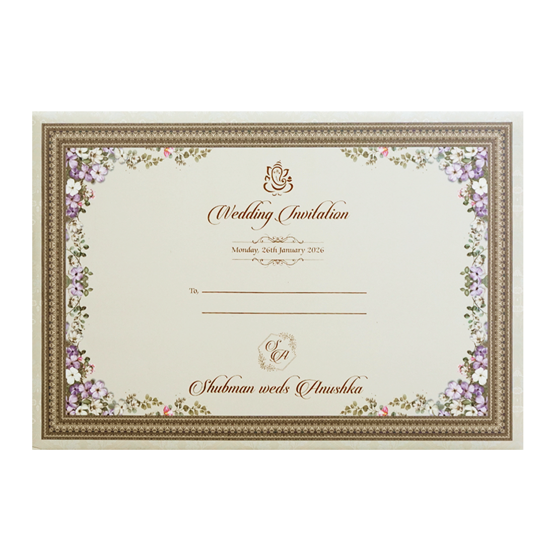 Grey Padded Embossed Floral Cutout Wedding Invitation Card-KRB09630