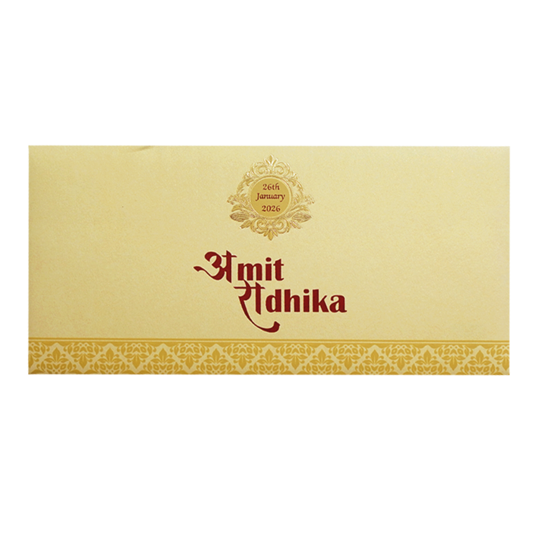 Ivory Gold Embossed Floral Wedding Invitation Card-KPR06290