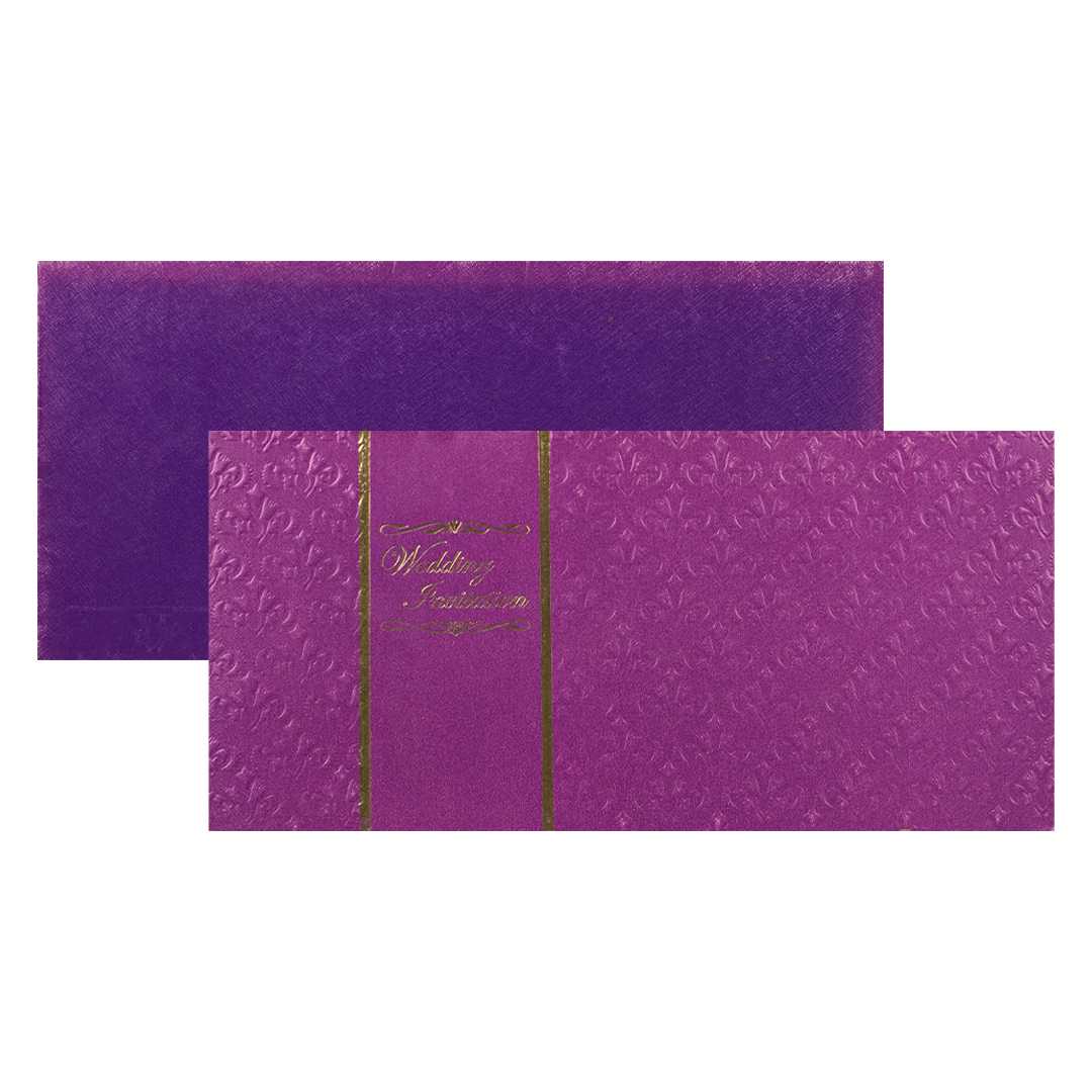 Purple Embossed Gold Border Wedding Card-KNK1274
