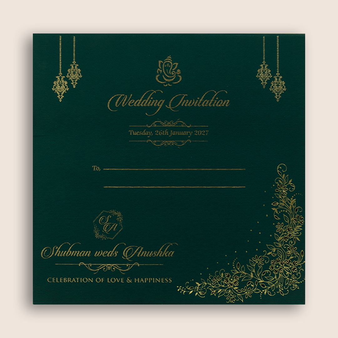 Teal Blue Embossed Floral Padded Marriage Invitation - KRB10430