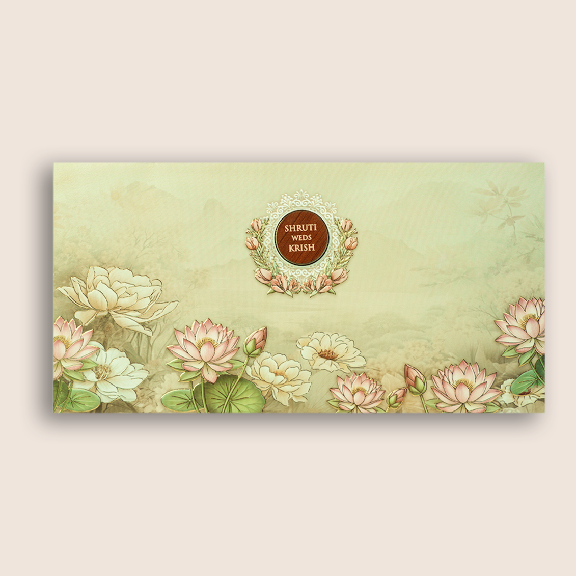 Grey Embossed Lotus Flower Wedding Invitation - KVN08030