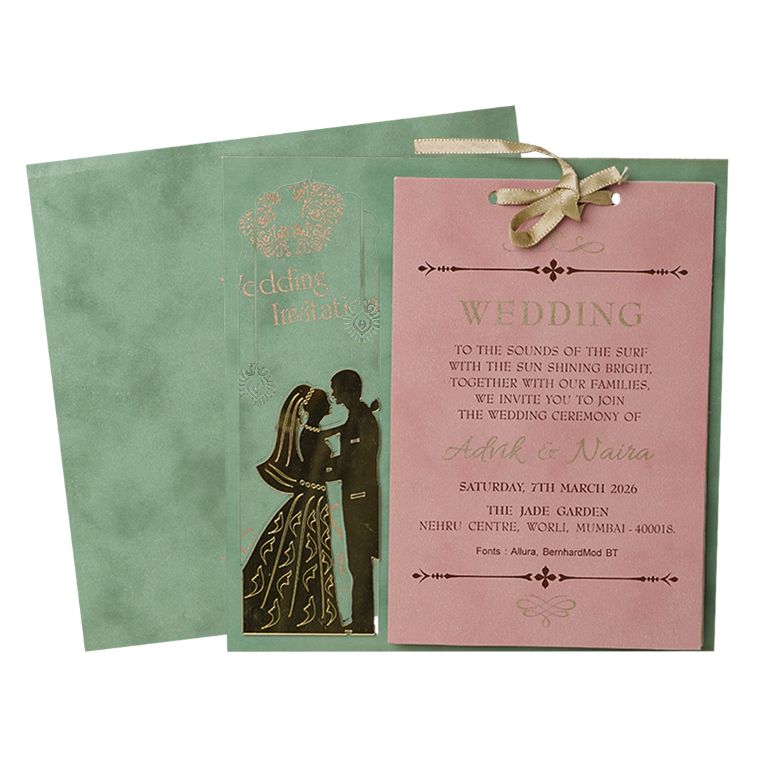 Green Bride Groom Laser-Cut Wedding Card-KRC31570