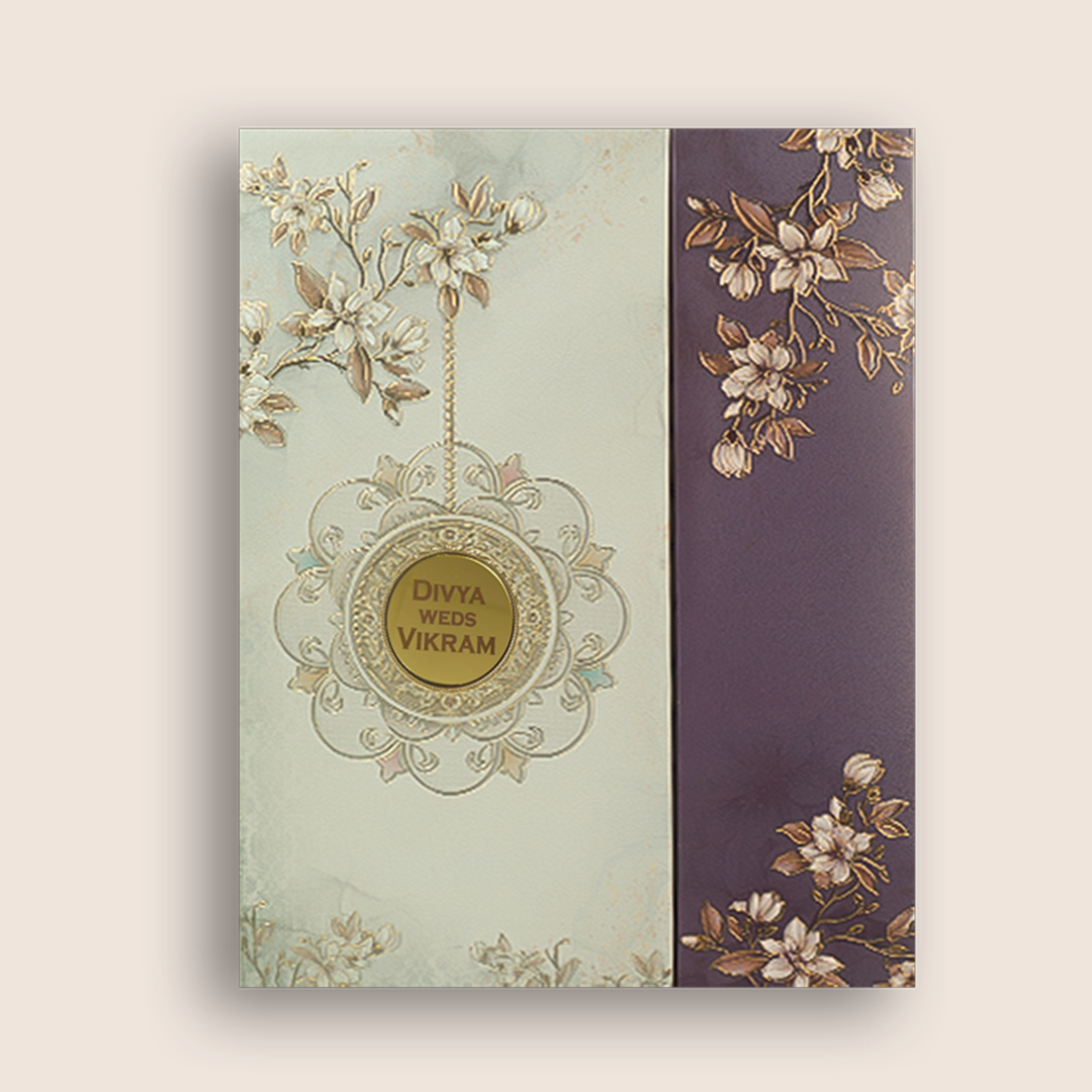 Grey Floral Door Style Padded Wedding Card - KNMO9324