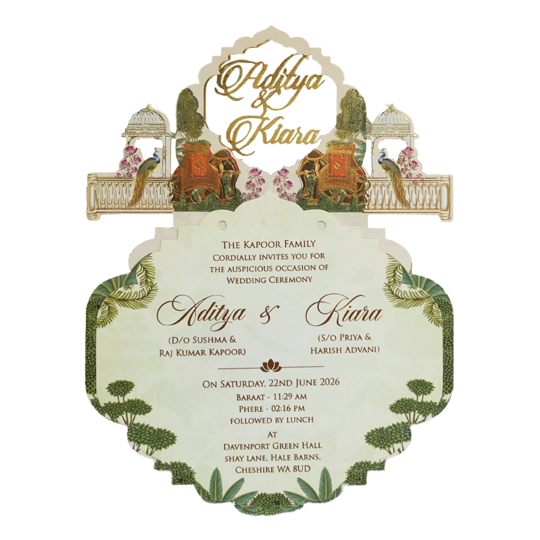 Cream Palace Elephant Laser Cut Wedding Card-KFR16050