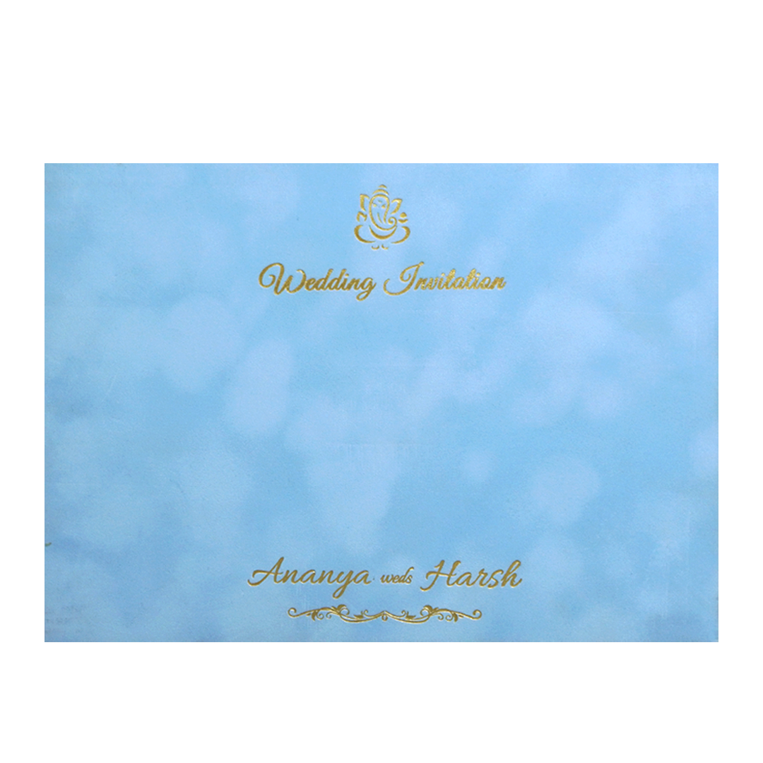 Light Blue Gold ornate Padded Wedding Card -KMMWD1138