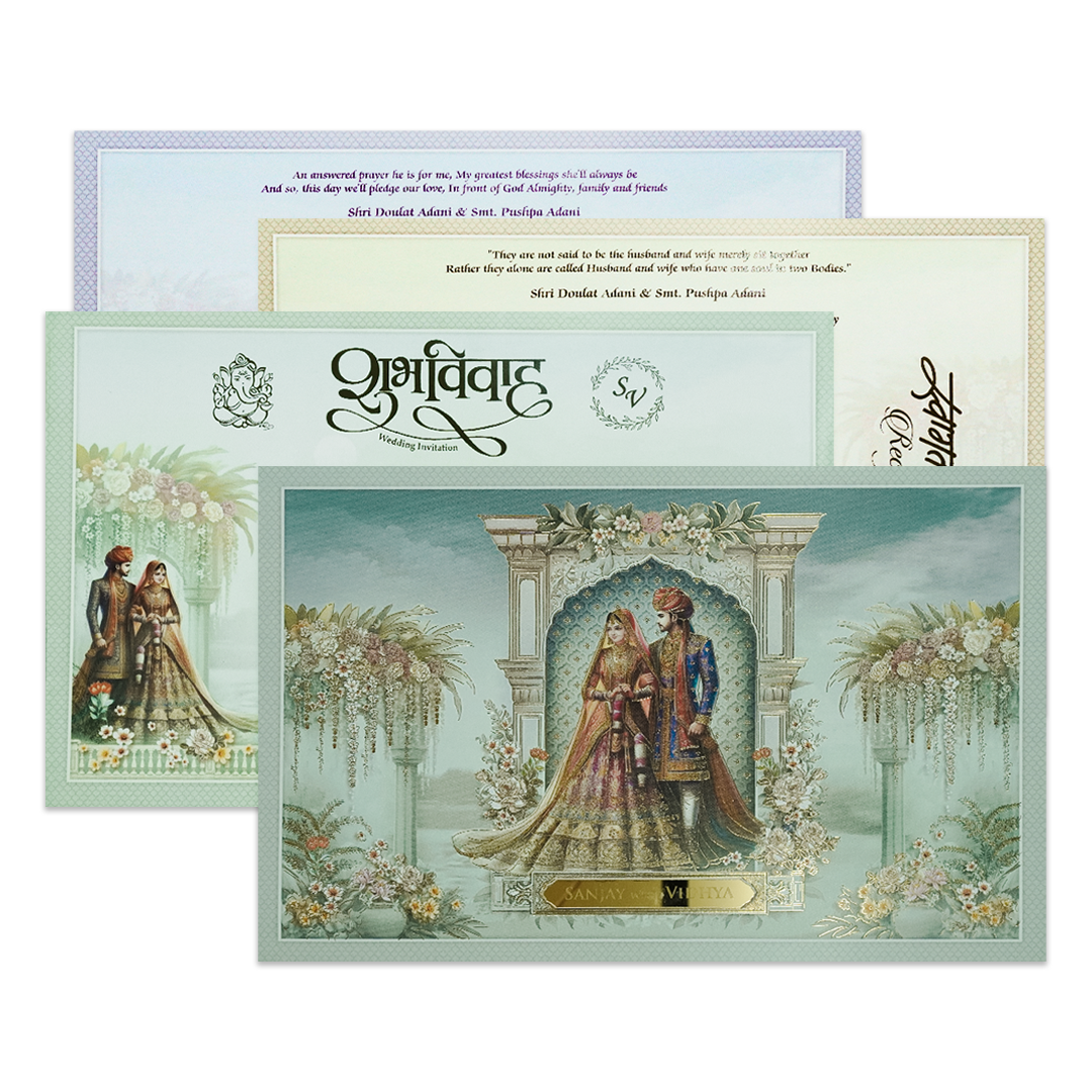 Green Royal Couple Floral Wedding Card-KSH73120