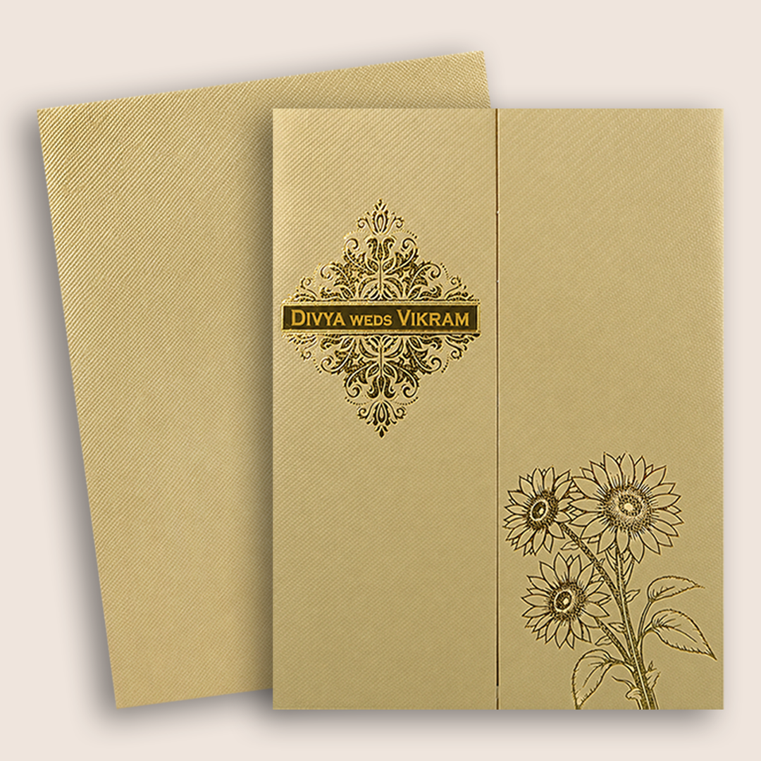 Ivory Floral Door Style Wedding Card - KNKTG048
